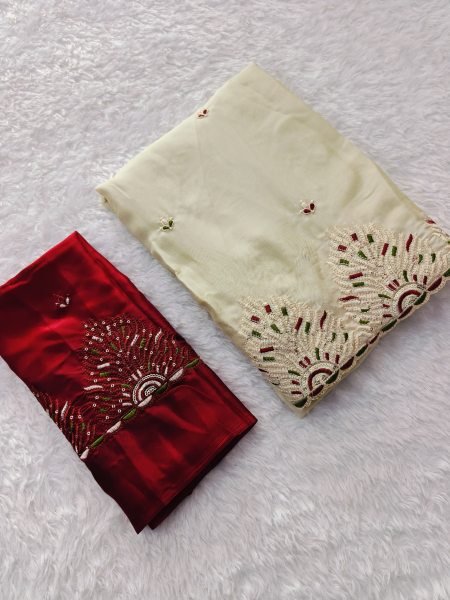 Ergonomic Off White Rangoli Embroidered Saree at Dubai Wholesale Rate for Party Wear Embroidery Sarees Wholesale