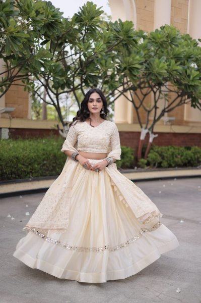 Ergonomic OffWhite Glory Satin Bridal Lehenga with Heavy Embroidery and Sequins Work Designer Lehenga Choli