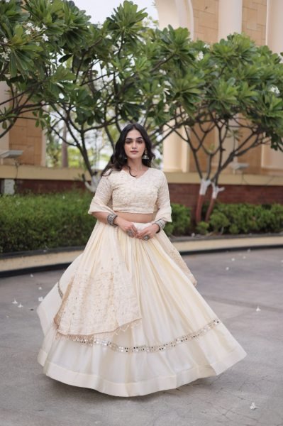Ergonomic OffWhite Glory Satin Bridal Lehenga with Heavy Embroidery and Sequins Work Designer Lehenga Choli