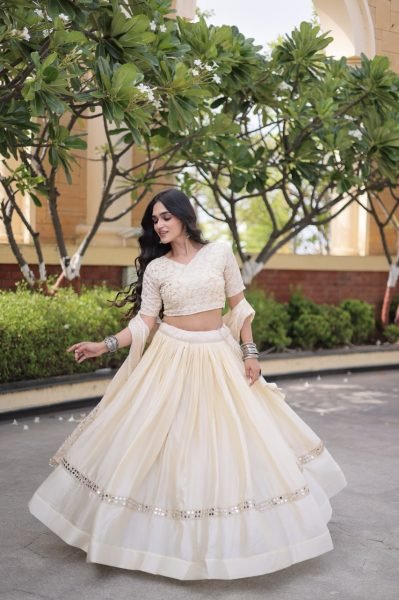 Ergonomic OffWhite Glory Satin Bridal Lehenga with Heavy Embroidery and Sequins Work Designer Lehenga Choli