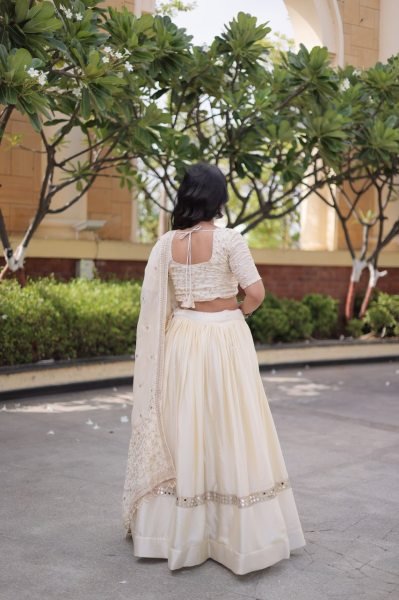 Ergonomic OffWhite Glory Satin Bridal Lehenga with Heavy Embroidery and Sequins Work Designer Lehenga Choli