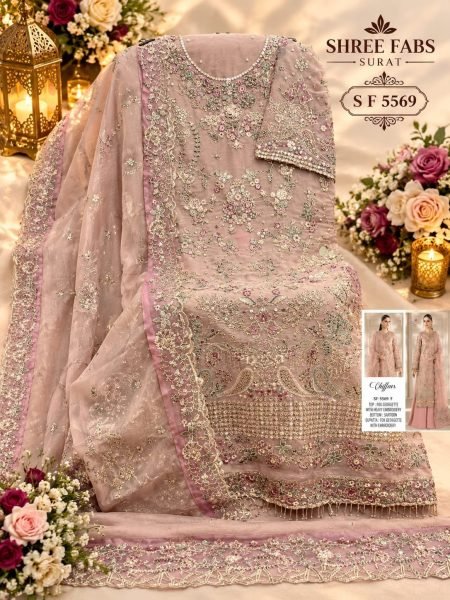 Ergonomic Pink Designer Maria B Chiffon Suit with Heavy Embroidered Dupatta Pakistani Suits Wholesale