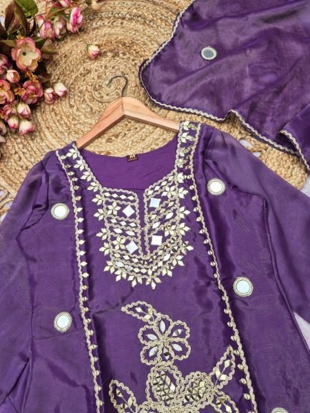 Ergonomic Purple Cosmos Silk Sharara Set with Real Mirror and Sequins Handwork Designer Plazzo Salwar Suits Wholesale