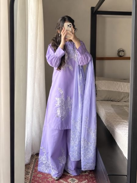 Ergonomic Purple Fully Stitched Neutral Crepe Top Palazzo Set with Digital Print Dupatta 