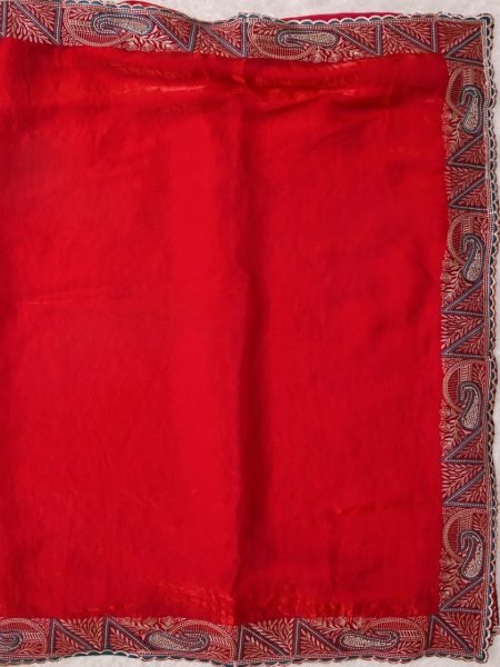 Ergonomic Red Fendy Satin Silk Saree with Rich Embroidery and Jharkhand Border Designer Wedding Sarees Wholesale