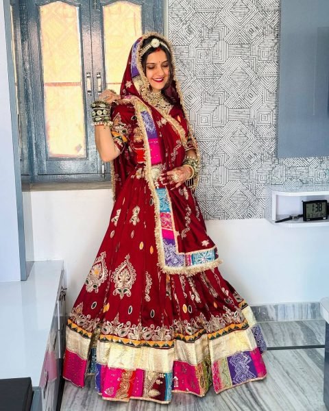 Ergonomic Red Stylish Digital Print Lehenga with Mirror Work and Gota Patti Detailing Navratri Lehnega Choli