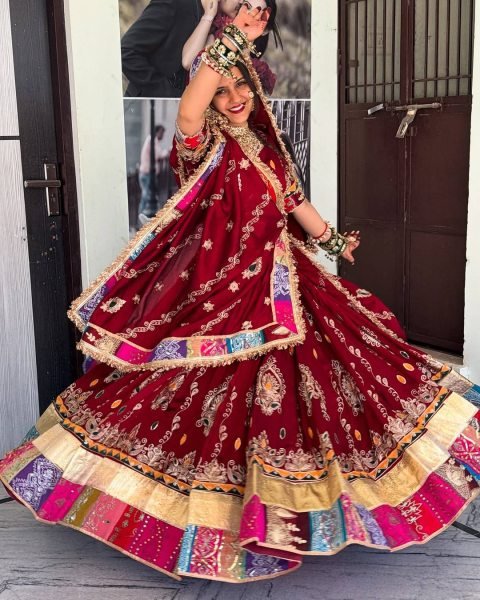 Ergonomic Red Stylish Digital Print Lehenga with Mirror Work and Gota Patti Detailing Navratri Lehnega Choli
