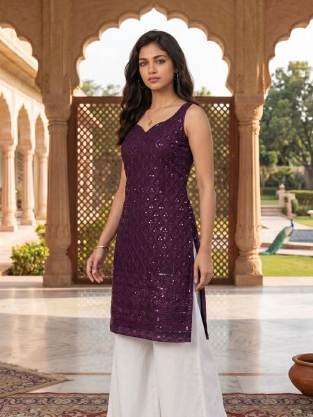 Ergonomic Royal Purple Budget Friendly Long Kurti for Women with Elegant Design Look Kurtis