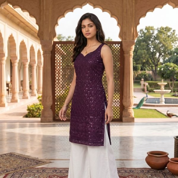 Ergonomic Royal Purple Budget Friendly Long Kurti for Women with Elegant Design Look Kurti With Bottom Wholesale