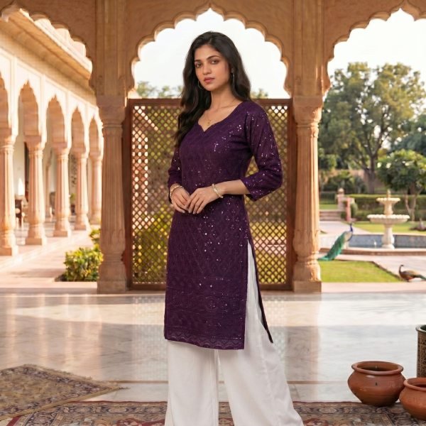Ergonomic Royal Purple Budget Friendly Long Kurti for Women with Elegant Design Look Kurti With Bottom Wholesale
