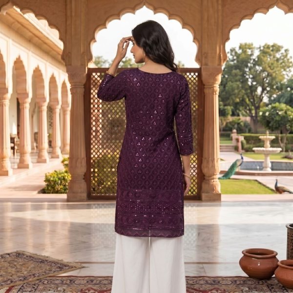 Ergonomic Royal Purple Budget Friendly Long Kurti for Women with Elegant Design Look Kurti With Bottom Wholesale