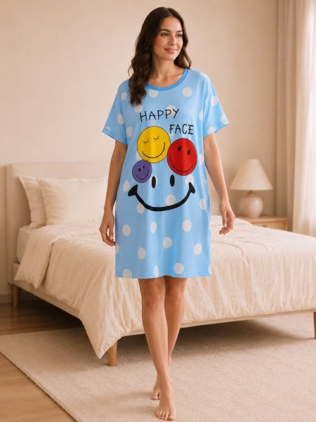 Ergonomic Sky Blue Relaxed Fit Nightdress for Ladies Comfortable Sleepwear Kurtis
