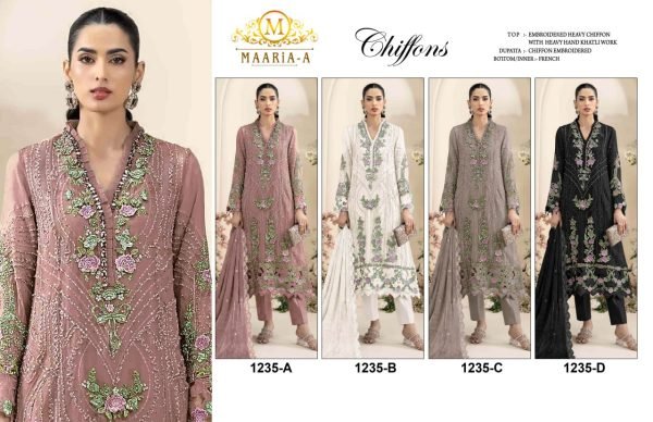 Ergonomic White Heavy Chiffon Top with Khatli Work Crepe Silk Bottom and Dupatta Pakistani Suits Wholesale