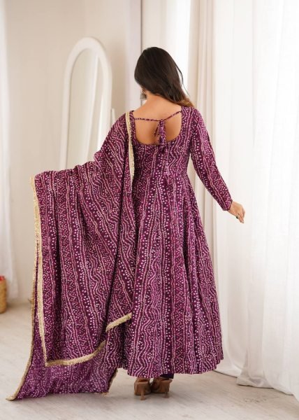Ergonomic Wine Elegant Rayon Gown Set with Mirror Embroidery Work and Dupatta Ready To Wear Collection