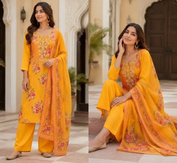 Ergonomic Yellow Lilan Cotton Dress Material with Coding Work and Matching Dupatta Punjabi Dress Materials Wholesale