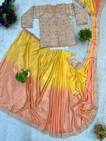 Esha Gupta Inspired Pastel Ombre Saree with Indo Western Jacket Designer 2025 Party Collection Ready To Wear Saree 