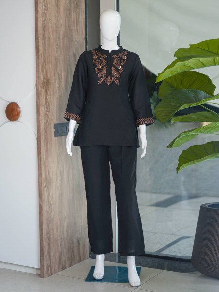 Ethereal Black Designer Roman Silk Co Ord Collection at Wholesale Rate for Women CO ORD Sets