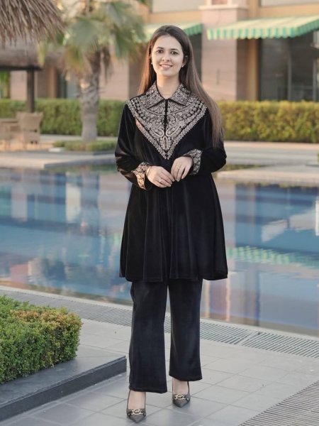 Ethereal Black Embroidery Work Collar Co-Ord Set For International Buyers Kurtis