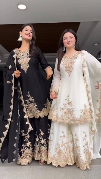 Ethereal Black Faux Georgette Embroidered Sharara Suit for Wholesaler at Manufacturer Rate Ready To Wear Collection