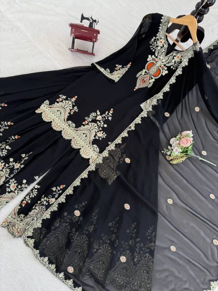 Ethereal Black Faux Georgette Embroidered Sharara Suit for Wholesaler at Manufacturer Rate Ready To Wear Collection