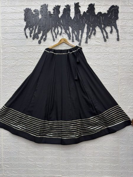 Ethereal Black Heavy Rayon Cotton Lehenga Choli with Traditional Gota Patti Work  Lehenga