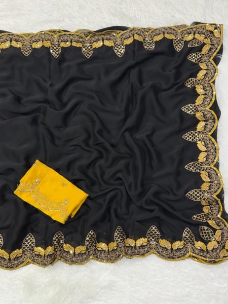 Ethereal Black Party Wear Rangoli Silk Saree with Embroidered Blouse For Party Wear Silk Sarees Wholesale