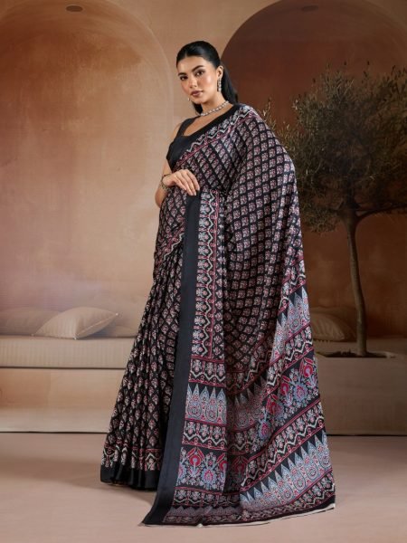 Ethereal Black Women Designer Satin Georgette Saree at Manufacturer Rate Georgette Sarees Wholesale