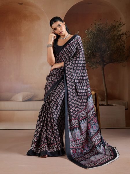 Ethereal Black Women Designer Satin Georgette Saree at Manufacturer Rate Georgette Sarees Wholesale