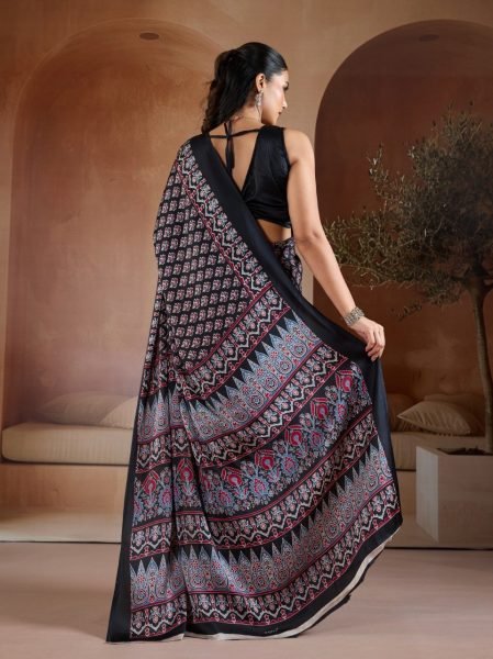 Ethereal Black Women Designer Satin Georgette Saree at Manufacturer Rate Georgette Sarees Wholesale