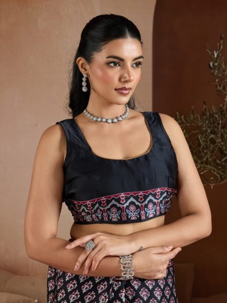 Ethereal Black Women Designer Satin Georgette Saree at Manufacturer Rate Georgette Sarees Wholesale