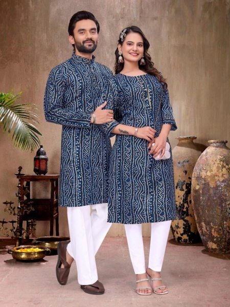 Ethereal Blue Comfortable Rayon Couple Outfit for Festive Wear Mens Wear