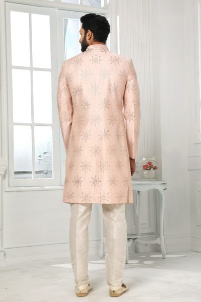 Ethereal Blush Peach Mens Designer Jacket Set for Wedding and Festive Collection Kurta Pajama Wholesale