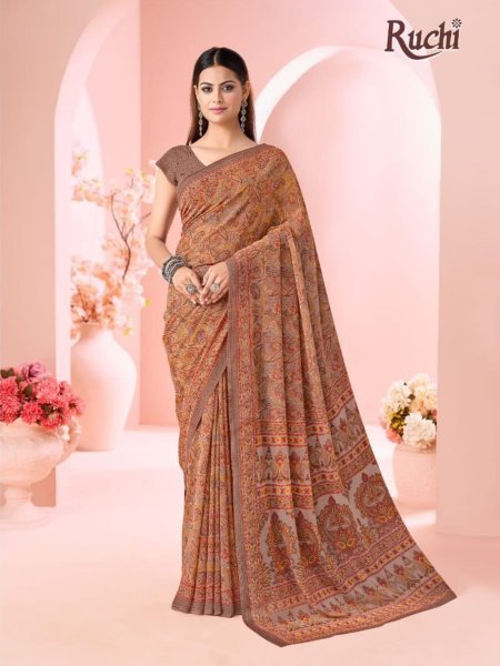 Ethereal Brown Premium Fashion Printed Georgette Saree with Blouse Piece 