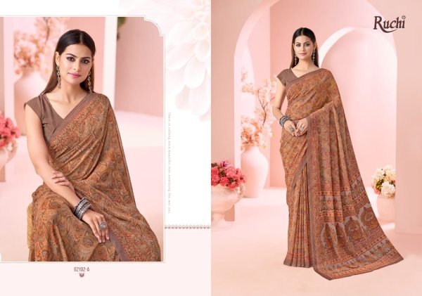 Ethereal Brown Premium Fashion Printed Georgette Saree with Blouse Piece Georgette Sarees Wholesale