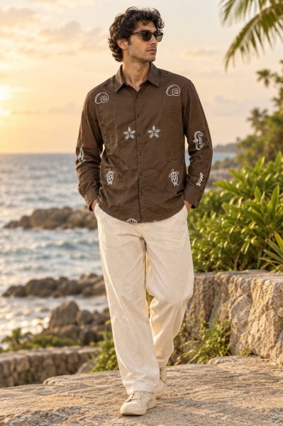 Ethereal Brown Trendy Men’s Cotton Embroidered Full Sleeve Shirt  Mens Shirt