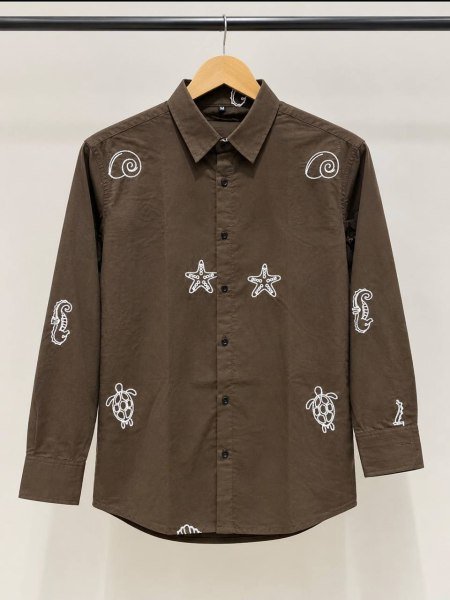 Ethereal Brown Trendy Men’s Cotton Embroidered Full Sleeve Shirt  Mens Shirt