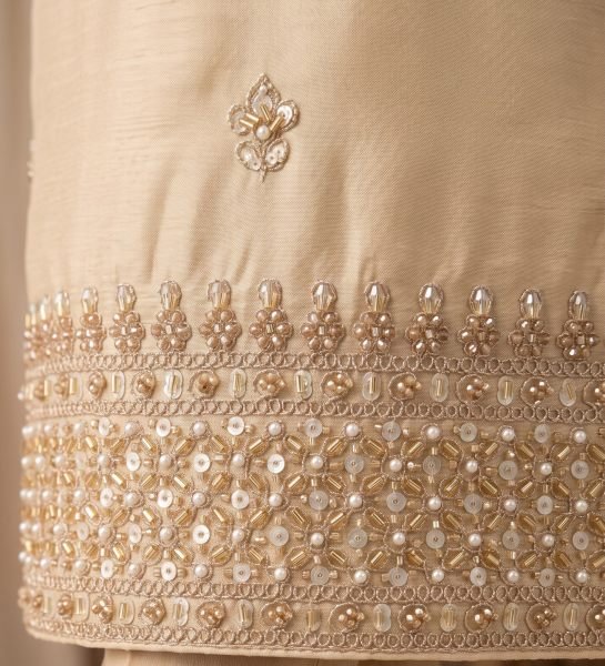 Ethereal Cream Chinnon 3 Piece Suit with Hand Beads and Sequins Embroidery For Festival Wear Designer Plazzo Salwar Suits Wholesale