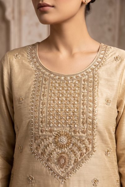 Ethereal Cream Chinnon 3 Piece Suit with Hand Beads and Sequins Embroidery For Festival Wear Designer Plazzo Salwar Suits Wholesale