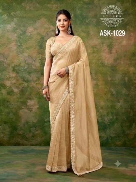 Ethereal Cream Premium Tissue Organza Saree with Fancy Work Blouse For Wedding Organza Sarees Wholesale
