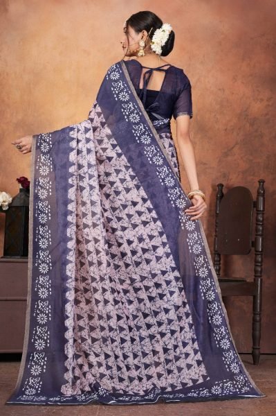 Ethereal Grace Soft Chanderi Printed Saree with Gold Border & Matching Blouse Piece Printed Cotton Sarees Wholesale