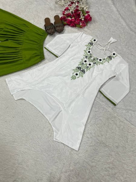 Ethereal Green Designer Neutral Crepe Top with Heavy Embroidery Work For Festival CO ORD Sets