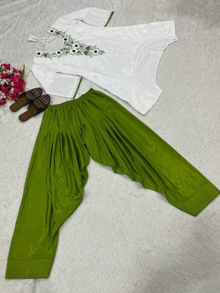 Ethereal Green Designer Neutral Crepe Top with Heavy Embroidery Work For Festival CO ORD Sets