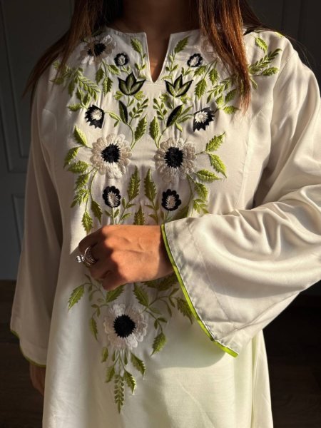 Ethereal Green Designer Neutral Crepe Top with Heavy Embroidery Work For Festival CO ORD Sets