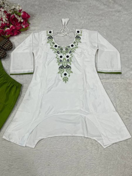 Ethereal Green Designer Neutral Crepe Top with Heavy Embroidery Work For Festival CO ORD Sets
