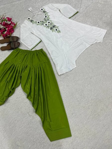 Ethereal Green Designer Neutral Crepe Top with Heavy Embroidery Work For Festival CO ORD Sets