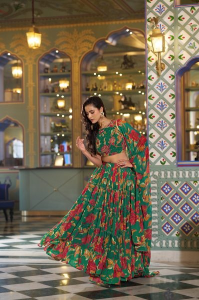 Ethereal Green Wedding Special Marble Lehenga Choli with Designer Dupatta Designer Lehenga Choli