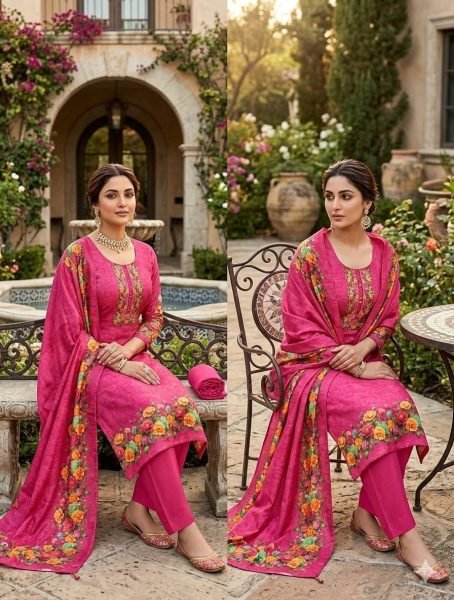 Iconic Hot Pink Assam Silk Digital Print Kurti Pant Dupatta Set with Khatli Work Color Set Matching Dress Material Wholesale