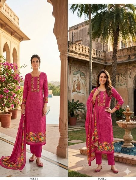Iconic Hot Pink Assam Silk Digital Print Kurti Pant Dupatta Set with Khatli Work Color Set Matching Dress Material Wholesale