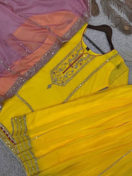 Ethereal Kundan Organza Silk Embroidered   Sequence Work Top Plazzo Set with Designer Lace Dupatta for Function Wear Ready To Wear Collection