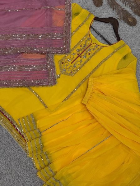 Ethereal Kundan Organza Silk Embroidered   Sequence Work Top Plazzo Set with Designer Lace Dupatta for Function Wear Ready To Wear Collection